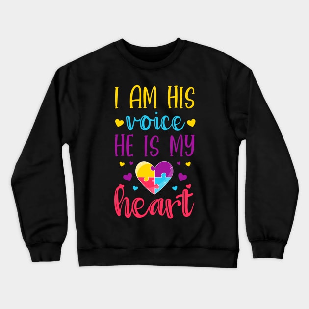 I'm His Voice He Is My Heart - Autism Mom Puzzle Heart Crewneck Sweatshirt by ScottsRed